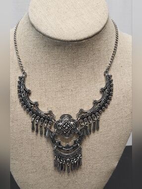 Silver-Tone Bohemian Fringe Statement Necklace